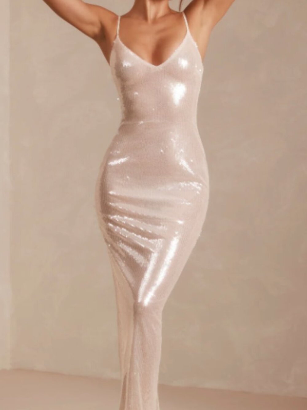Oh Polly White Sequin Gown